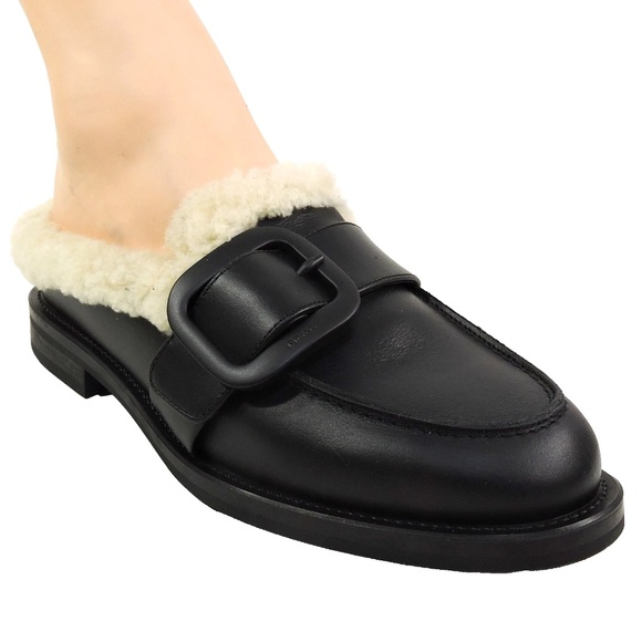 FRAU 🇮🇹 WOMEN'S BLACK SOFT LEATHER COMFORT WINTER MULES - Picture 1 of 9